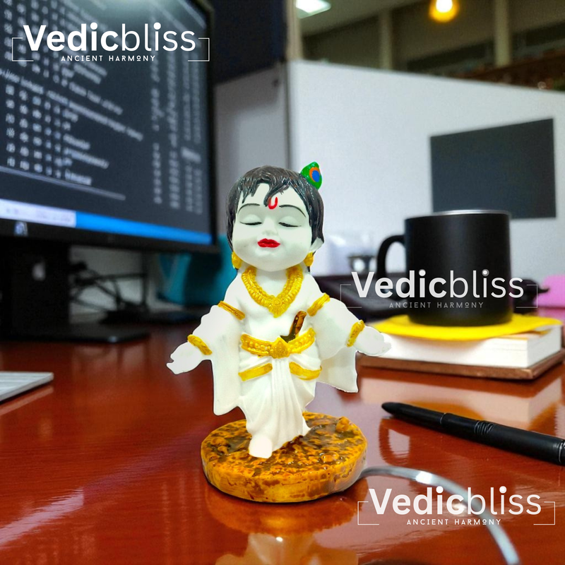 VEDICBLISS Ball Krishna Decorative Showpiece - 10 cm | Makhan Chor Murti | Bal Gopal Idol for Car Dashboard