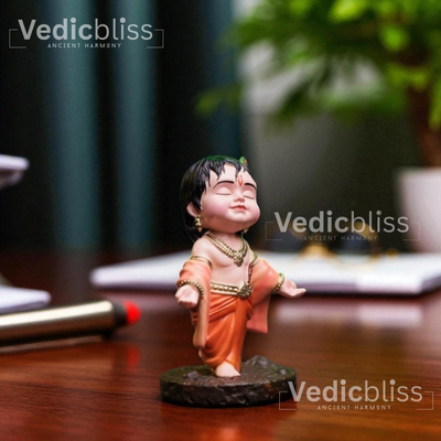VEDICBLISS Ball Krishna Decorative Showpiece - 10 cm | Makhan Chor Murti | Bal Gopal Idol for Car Dashboard