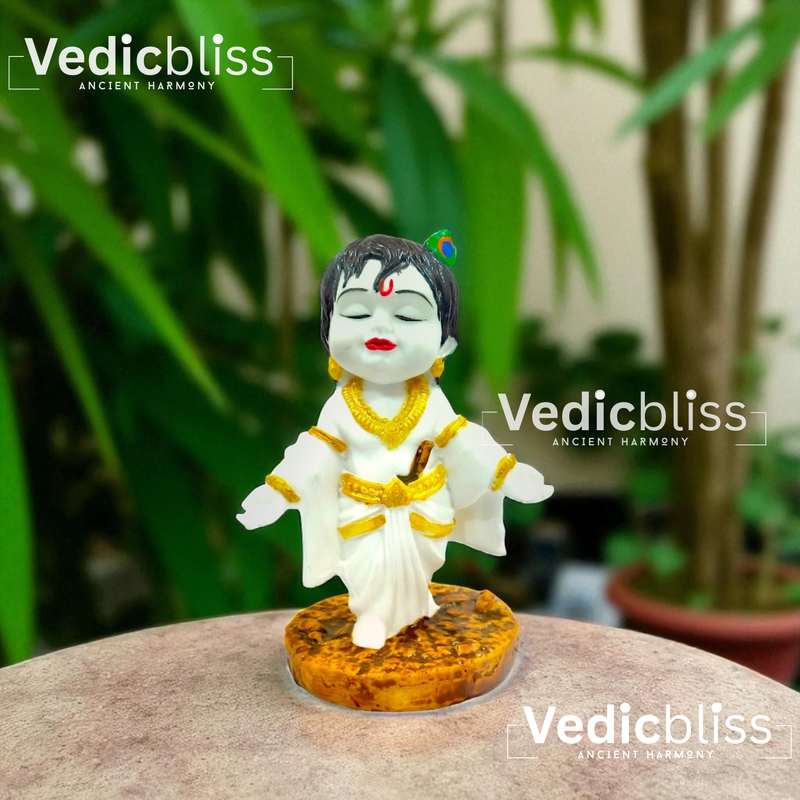 VEDICBLISS Ball Krishna Decorative Showpiece - 10 cm | Makhan Chor Murti | Bal Gopal Idol for Car Dashboard