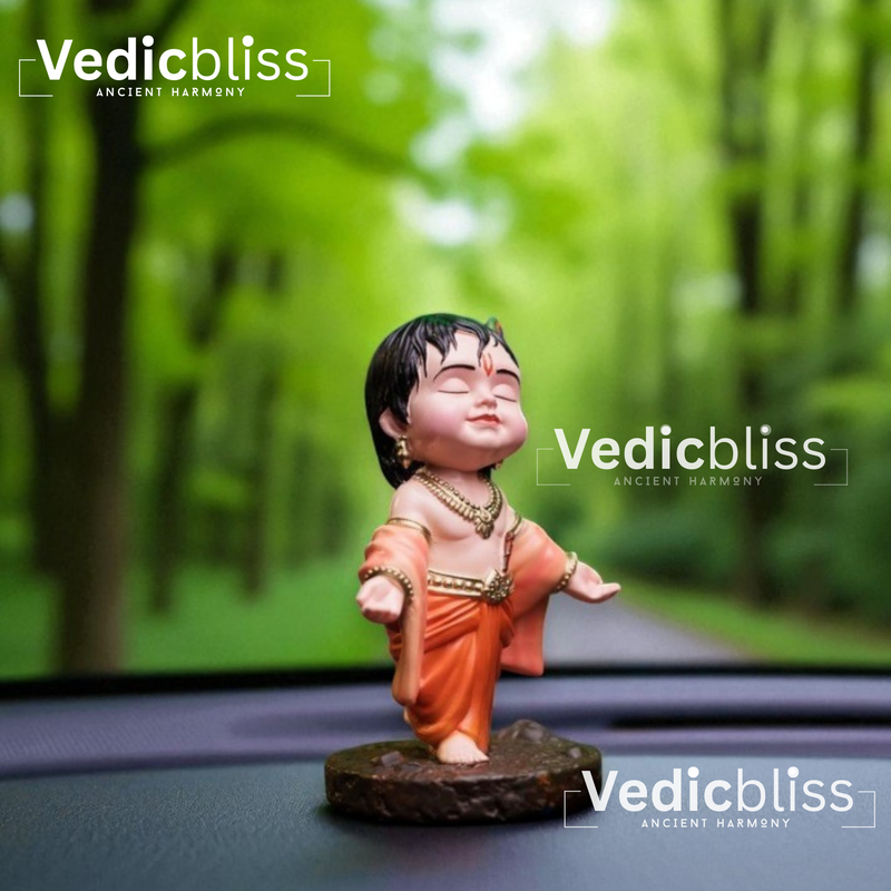 VEDICBLISS Ball Krishna Decorative Showpiece - 10 cm | Makhan Chor Murti | Bal Gopal Idol for Car Dashboard