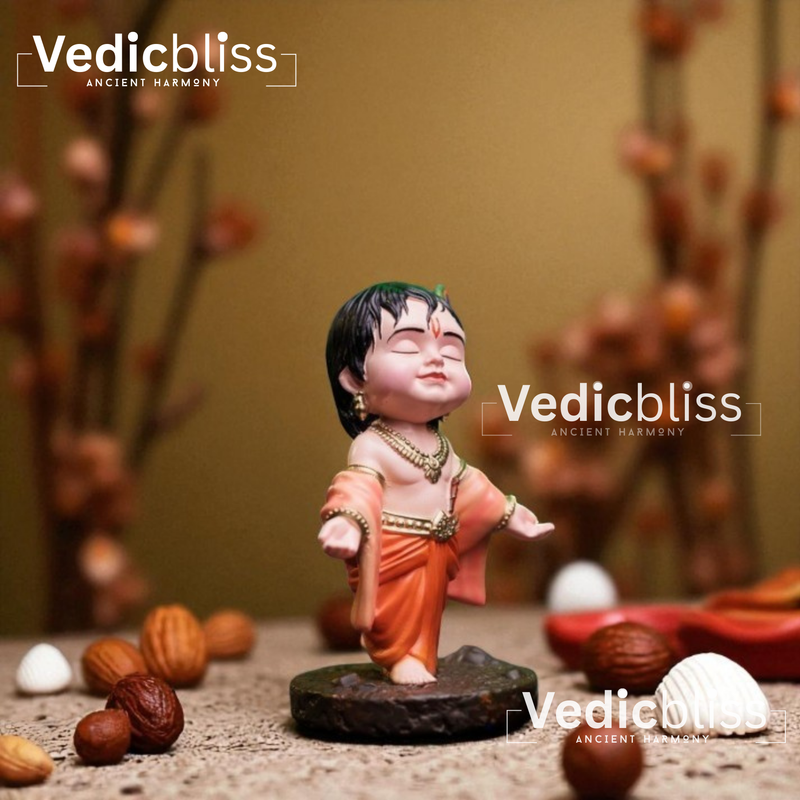 VEDICBLISS Ball Krishna Decorative Showpiece - 10 cm | Makhan Chor Murti | Bal Gopal Idol for Car Dashboard