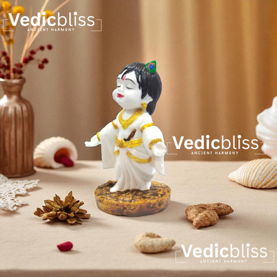 VEDICBLISS Ball Krishna Decorative Showpiece - 10 cm | Makhan Chor Murti | Bal Gopal Idol for Car Dashboard