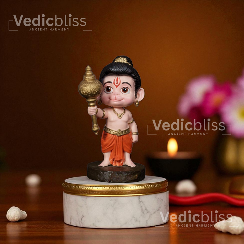 VEDICBLISS Ball Hanuman Decorative Showpiece - 10 cm || Bal Hanuman Idol for Temple | Ideal for Car Dashboard