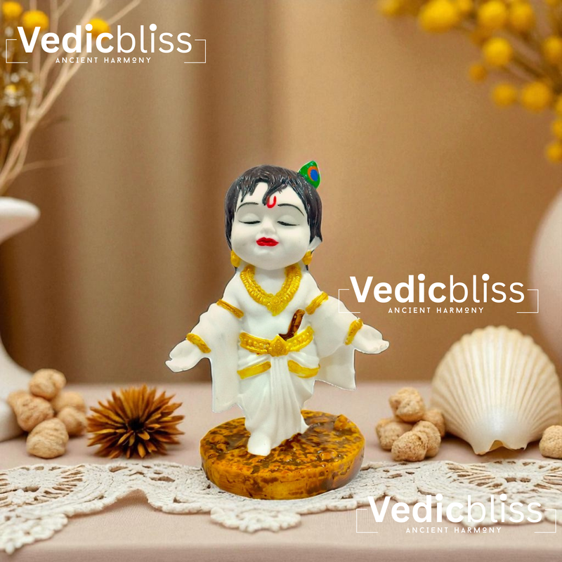 VEDICBLISS Ball Krishna Decorative Showpiece - 10 cm | Makhan Chor Murti | Bal Gopal Idol for Car Dashboard