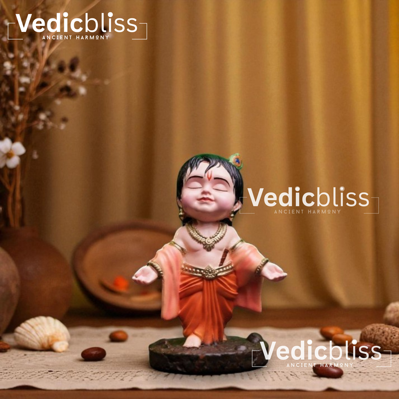 VEDICBLISS Ball Krishna Decorative Showpiece - 10 cm | Makhan Chor Murti | Bal Gopal Idol for Car Dashboard