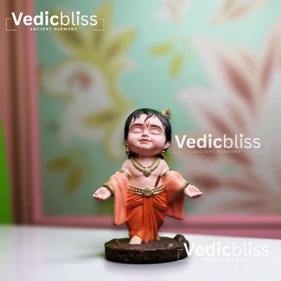 VEDICBLISS Ball Krishna Decorative Showpiece - 10 cm | Makhan Chor Murti | Bal Gopal Idol for Car Dashboard