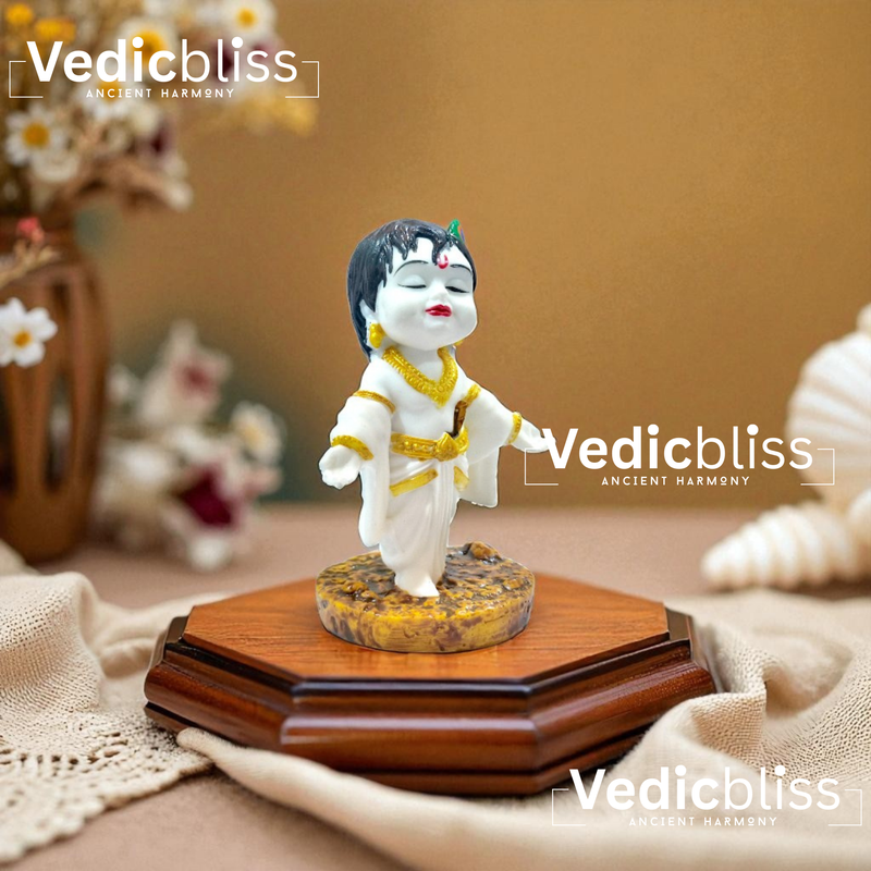 VEDICBLISS Ball Krishna Decorative Showpiece - 10 cm | Makhan Chor Murti | Bal Gopal Idol for Car Dashboard