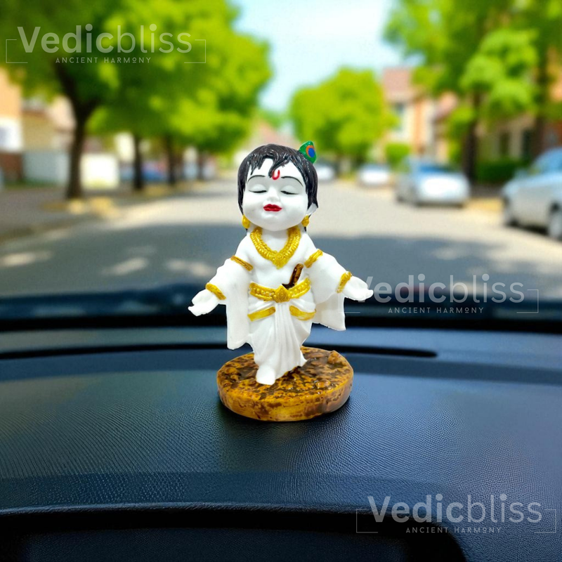 VEDICBLISS Ball Krishna Decorative Showpiece - 10 cm | Makhan Chor Murti | Bal Gopal Idol for Car Dashboard