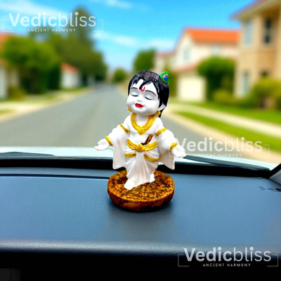 VEDICBLISS Ball Krishna Decorative Showpiece - 10 cm | Makhan Chor Murti | Bal Gopal Idol for Car Dashboard