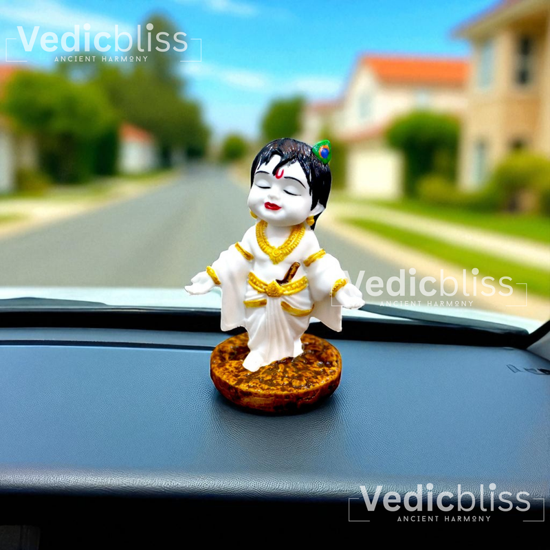VEDICBLISS Ball Krishna Decorative Showpiece - 10 cm | Makhan Chor Murti | Bal Gopal Idol for Car Dashboard