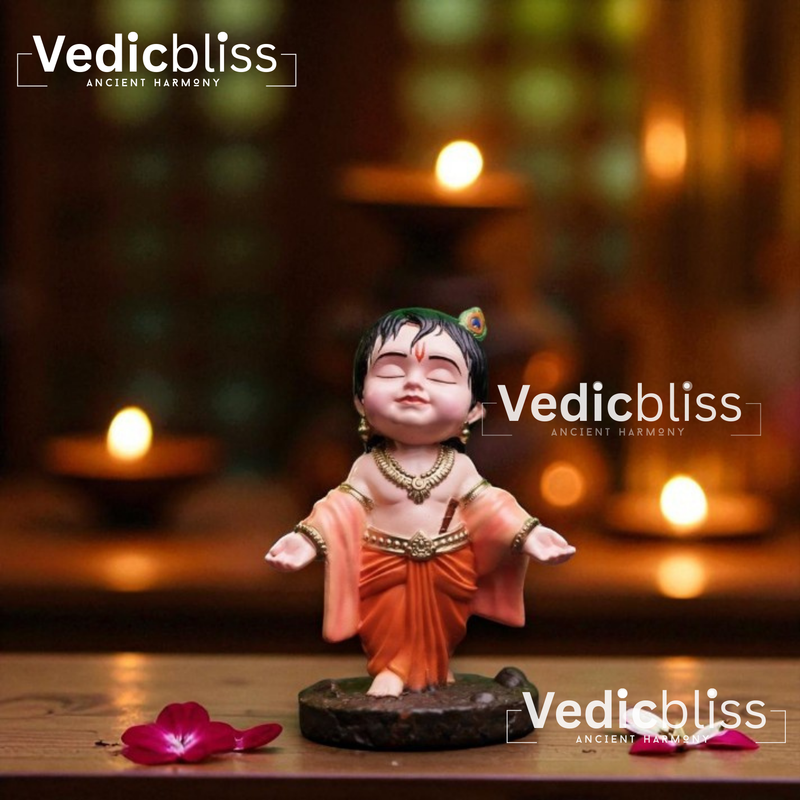 VEDICBLISS Ball Krishna Decorative Showpiece - 10 cm | Makhan Chor Murti | Bal Gopal Idol for Car Dashboard