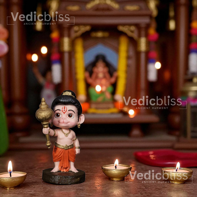 VEDICBLISS Ball Hanuman Decorative Showpiece - 10 cm || Bal Hanuman Idol for Temple | Ideal for Car Dashboard
