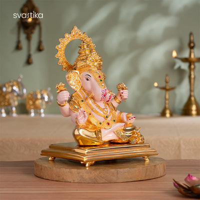 Dagdusheth Halwai Ganpati Murti - Gold Plated (10 Inch)