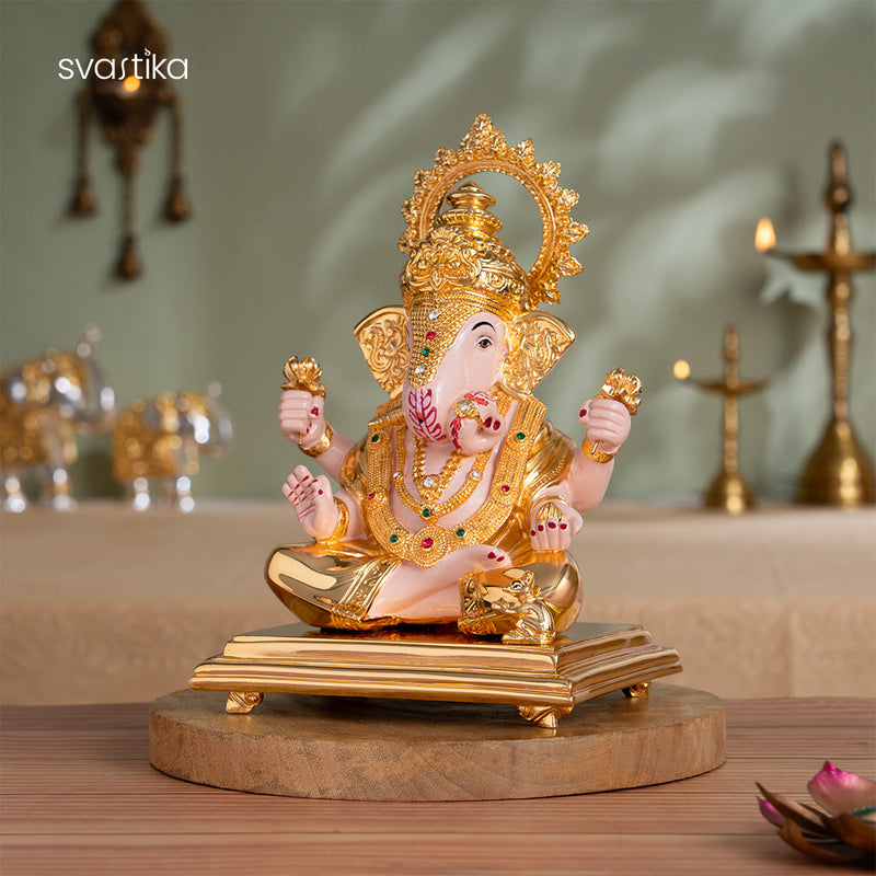 Dagdusheth Halwai Ganpati Murti - Gold Plated (10 Inch)