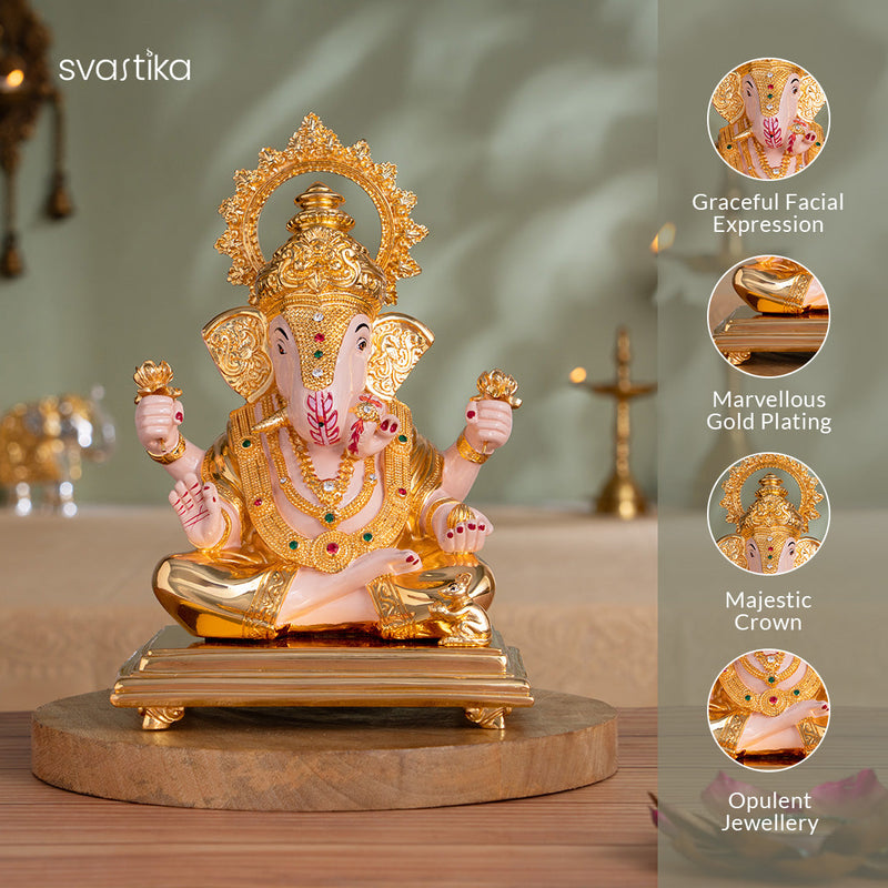 Dagdusheth Halwai Ganpati Murti - Gold Plated (10 Inch)