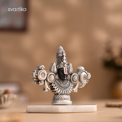 Lord Balaji Face Idol - Silver Plated (4 Inch)