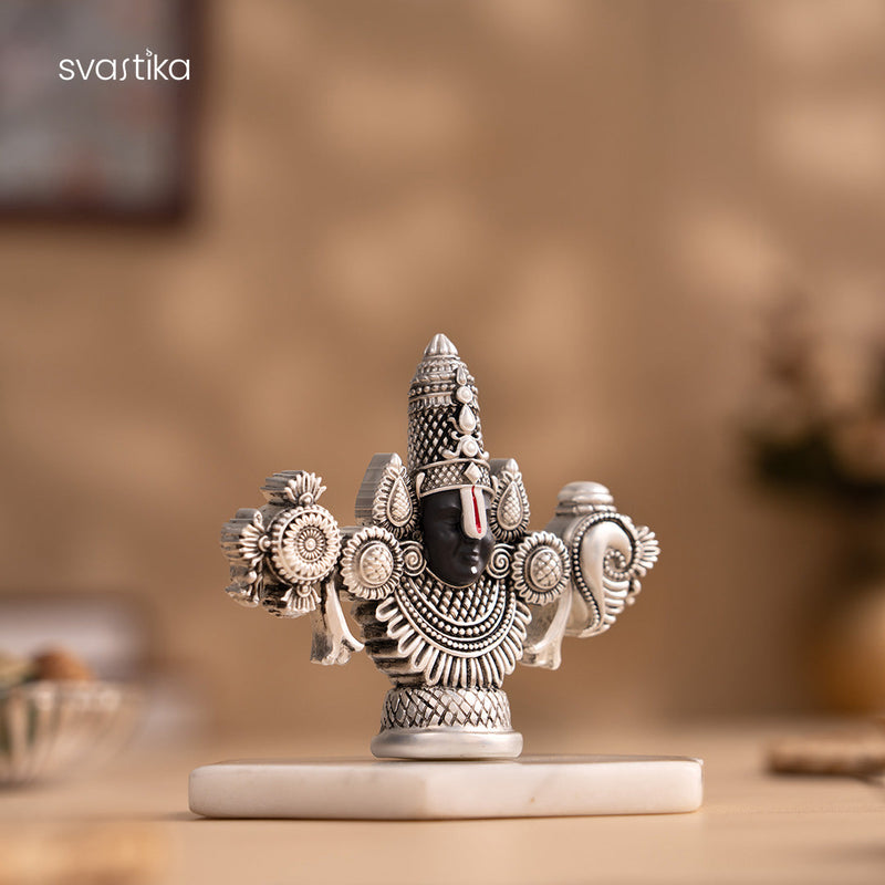 Lord Balaji Face Idol - Silver Plated (4 Inch)
