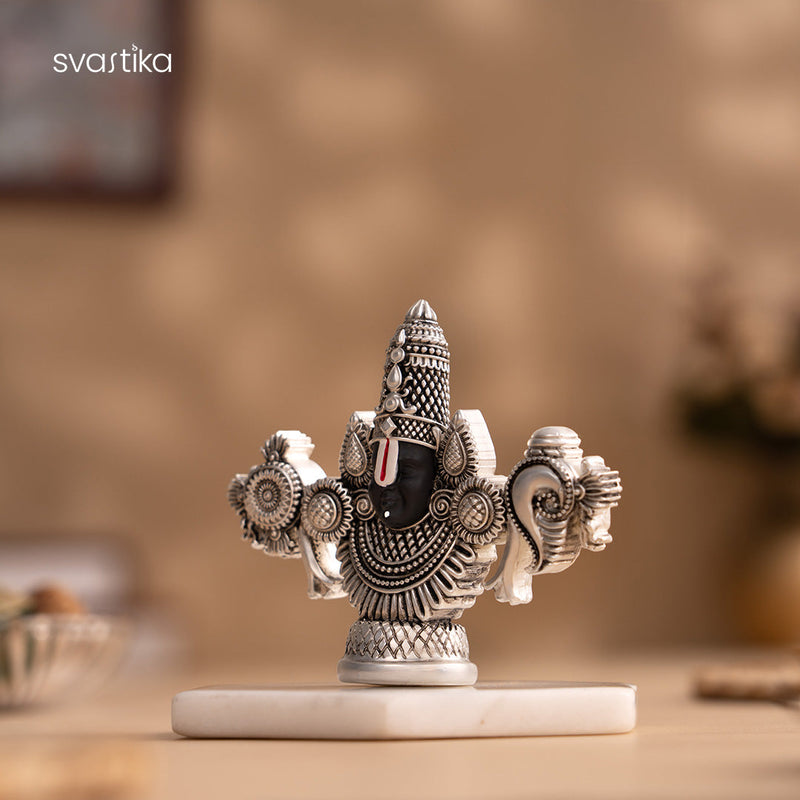 Lord Balaji Face Idol - Silver Plated (4 Inch)