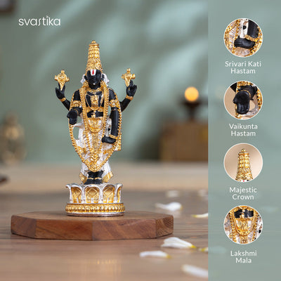 Tirupati Balaji (Venkateswara) Idol - Gold & Silver Plated (5 Inch)